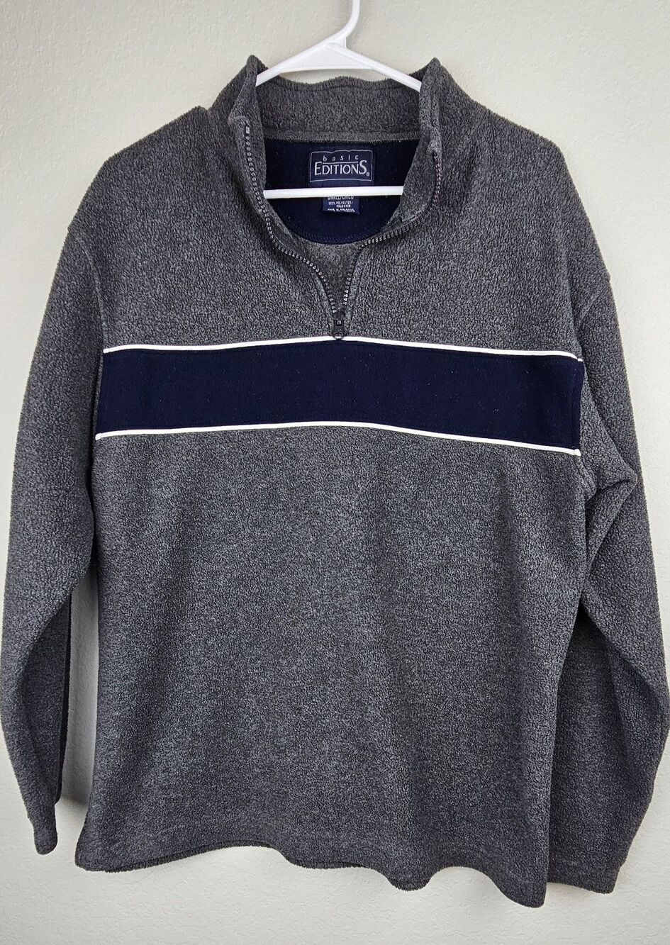 Basic Editions Men's Small Gray & Navy Blue 1/4 Zip Fleece Jacket